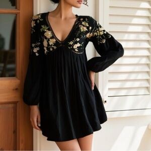 J Gee V-Neck Babydoll Long Sleeve dress Whimsigoth Witchy Dark Fairy-Small - NWT